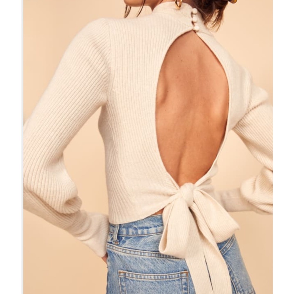 Reformation Osteria Cashmere Open Back Sweater S Beige NWT